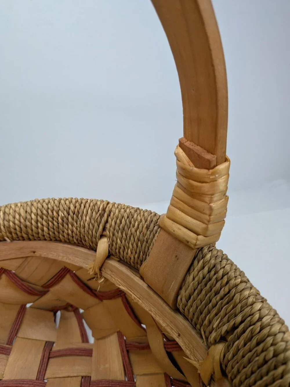 Vintage Mixed Media Decorative Basket Solid Wood Handle Nailed Construction